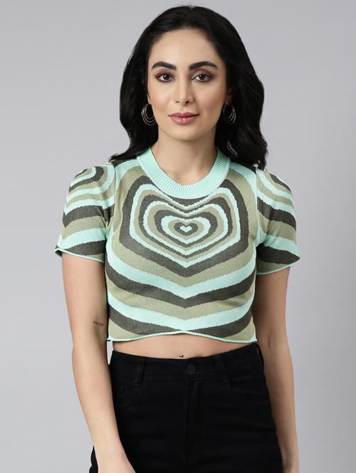 green printed detailed crop top - 20928941 -  Standard Image - 0