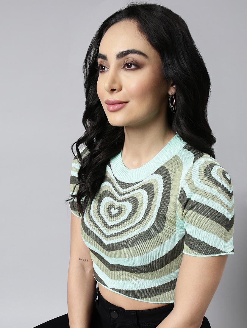 green printed detailed crop top - 20928941 - Standard Image - 3