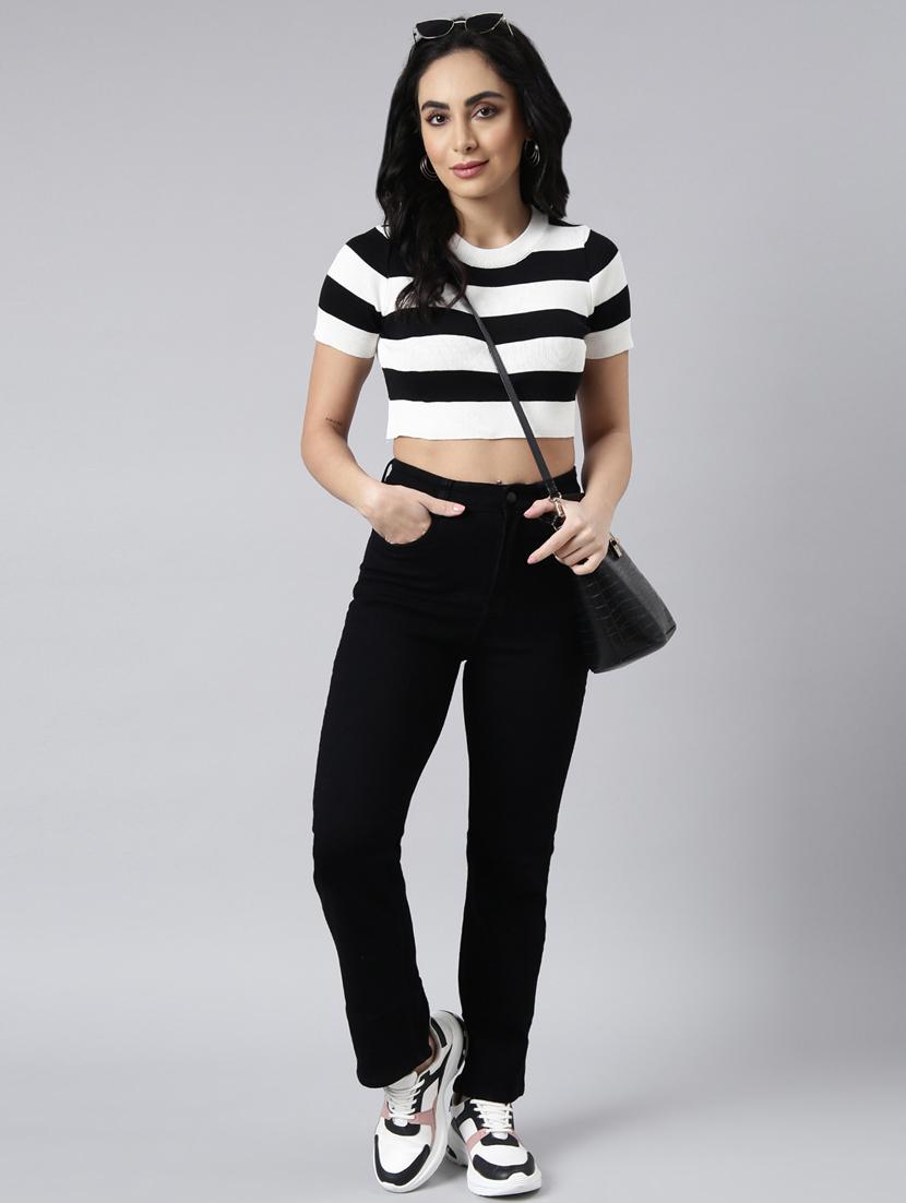 women striped round neck crop top - 20928944 - Standard Image - 5