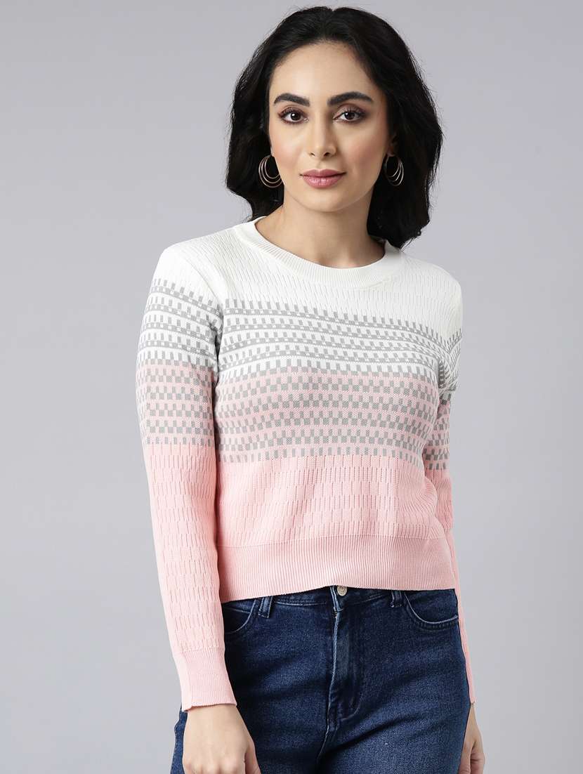 peach self design detailed regular top - 20928945 -  Zoom Image - 0