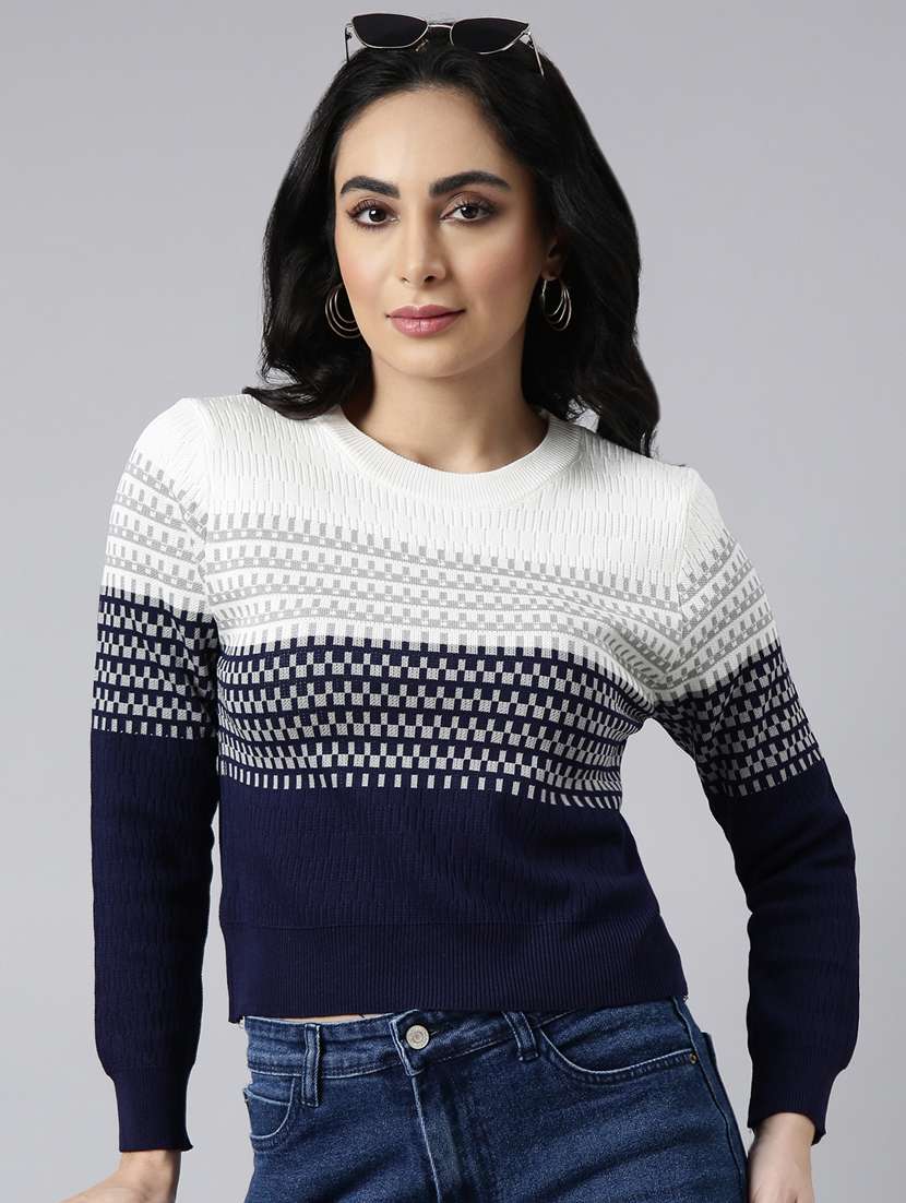 navy blue self design detailed top - 20928946 - Standard Image - 3