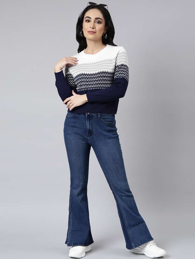 navy blue self design detailed top - 20928946 - Standard Image - 5