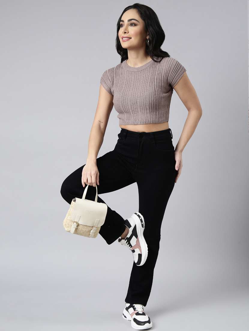 women solid round neck crop top - 20928952 -  Standard Image - 5