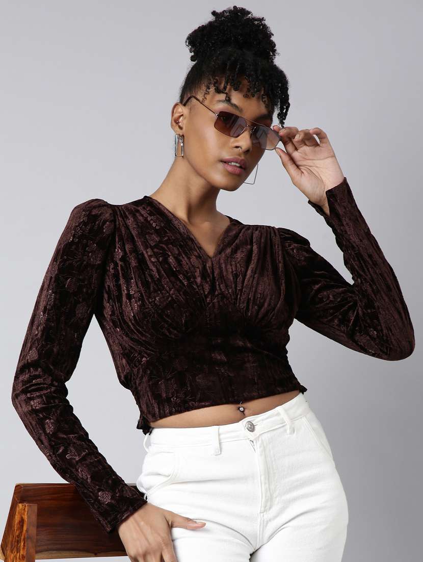 women self designed puff sleeves crop top - 20928976 -  Standard Image - 3