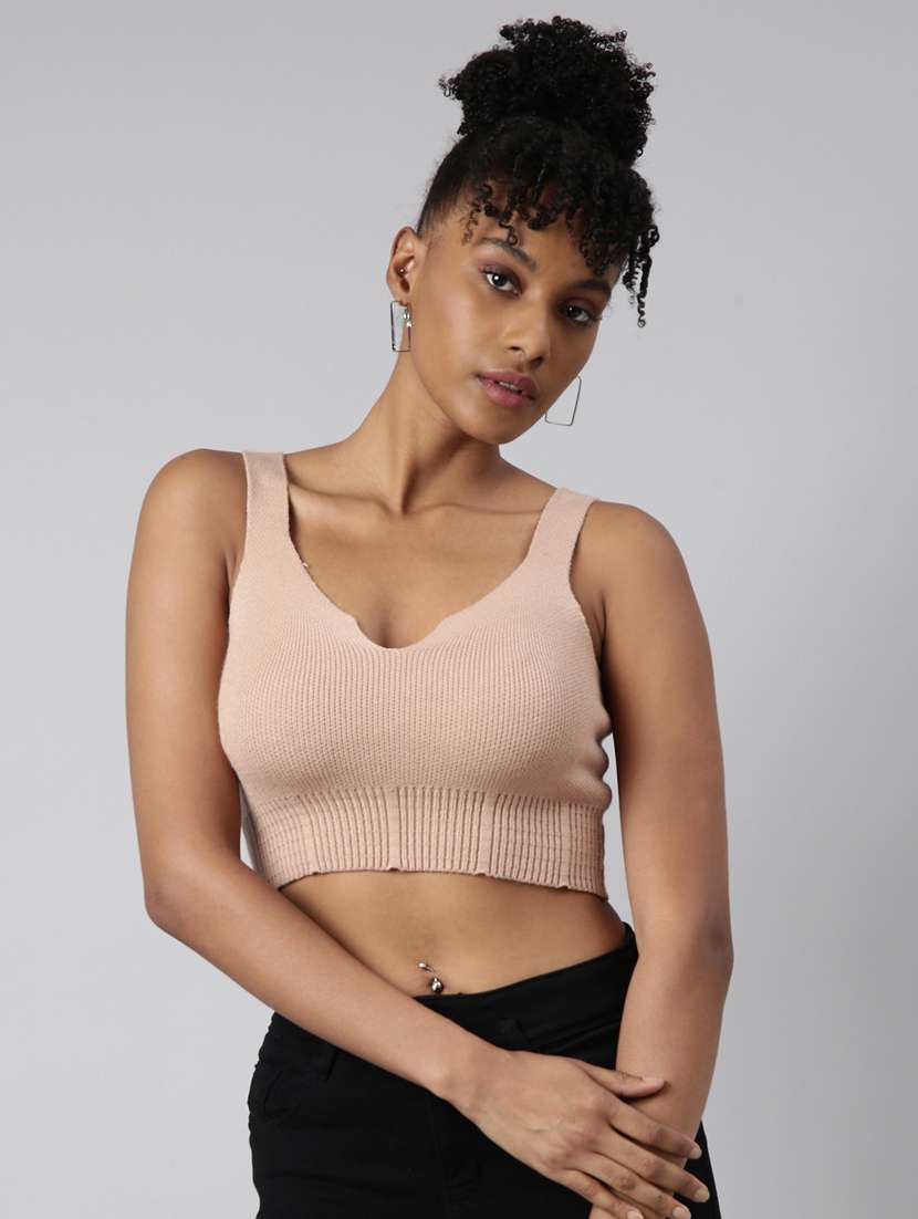 women solid sleeveless crop top