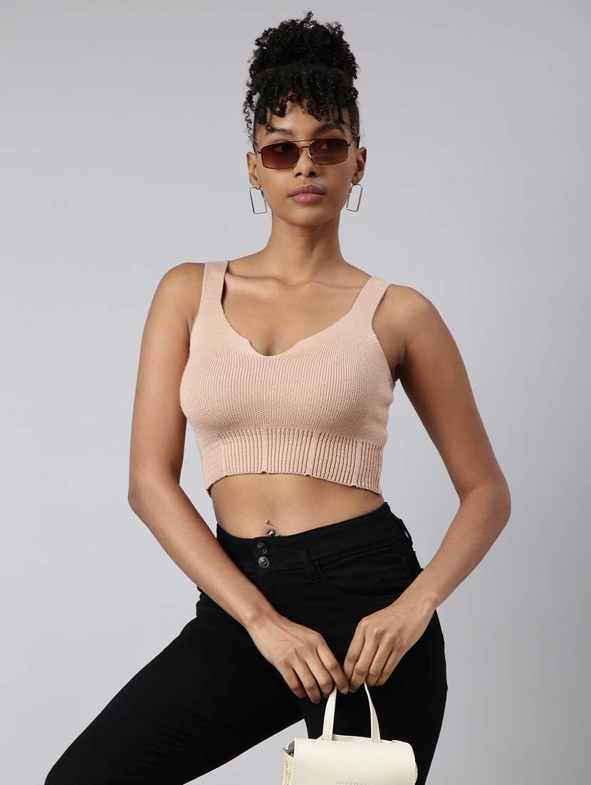 women solid sleeveless crop top - 20928987 -  Standard Image - 3