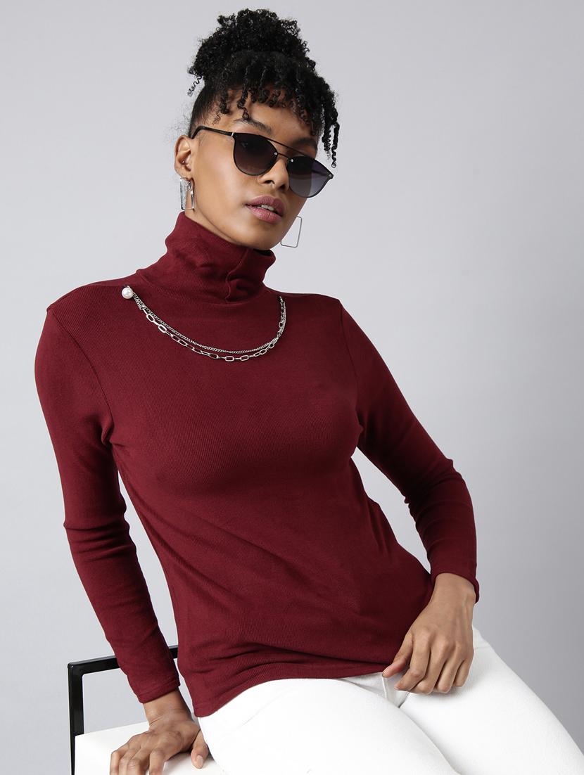 women solid high neck pullover - 20928994 - Standard Image - 3