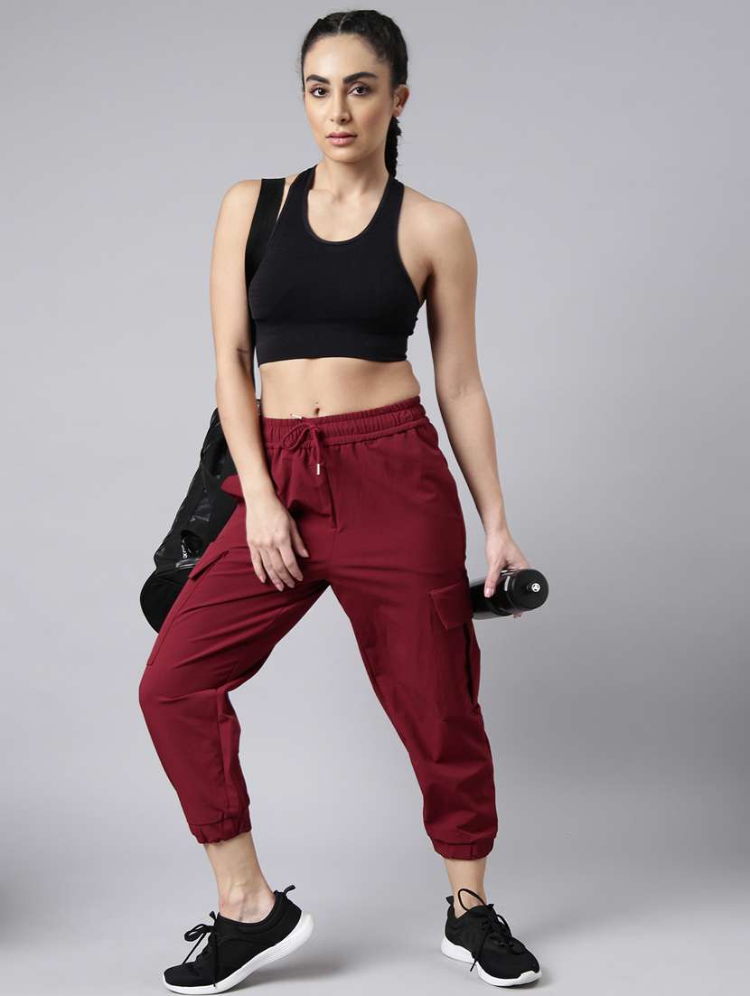 maroon nylon jogger track pant - 20929062 -  Standard Image - 3