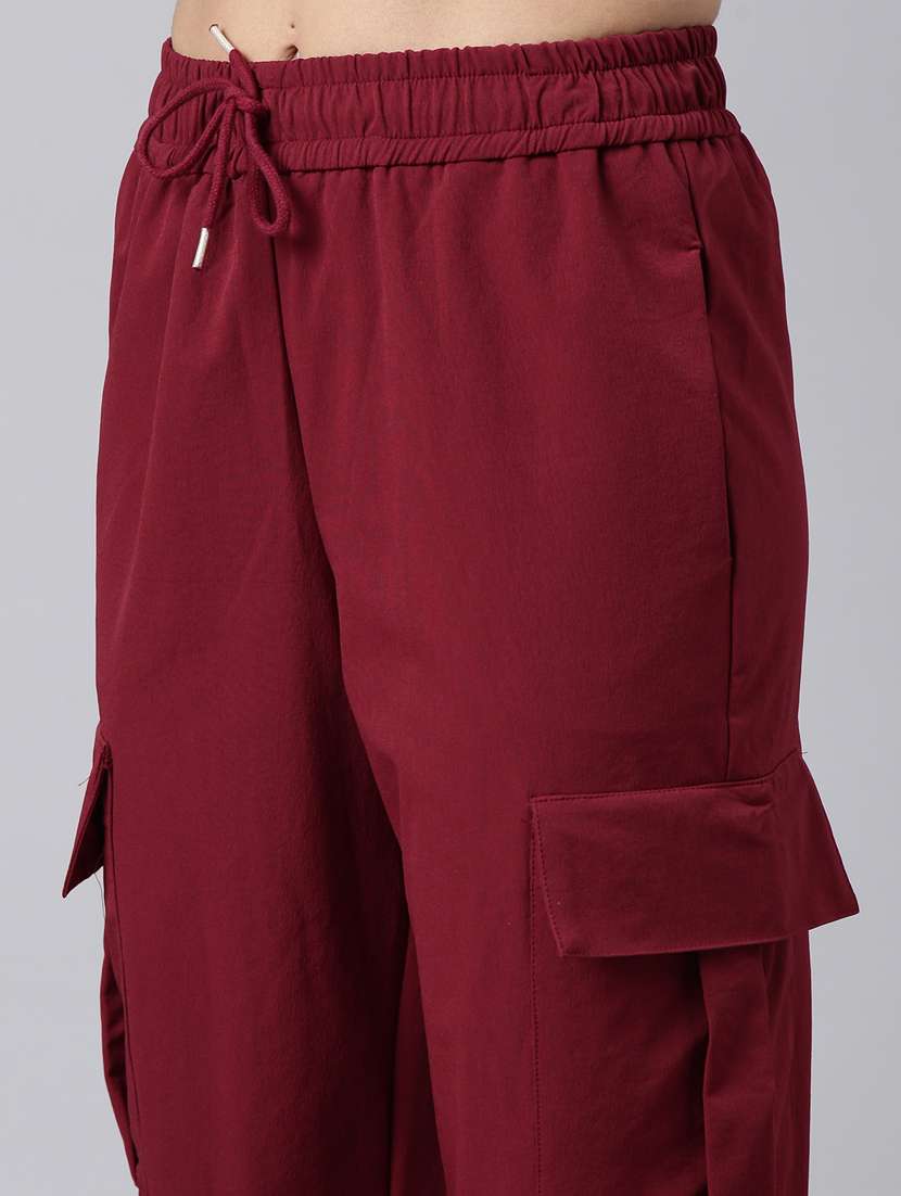 maroon nylon jogger track pant - 20929062 -  Standard Image - 5