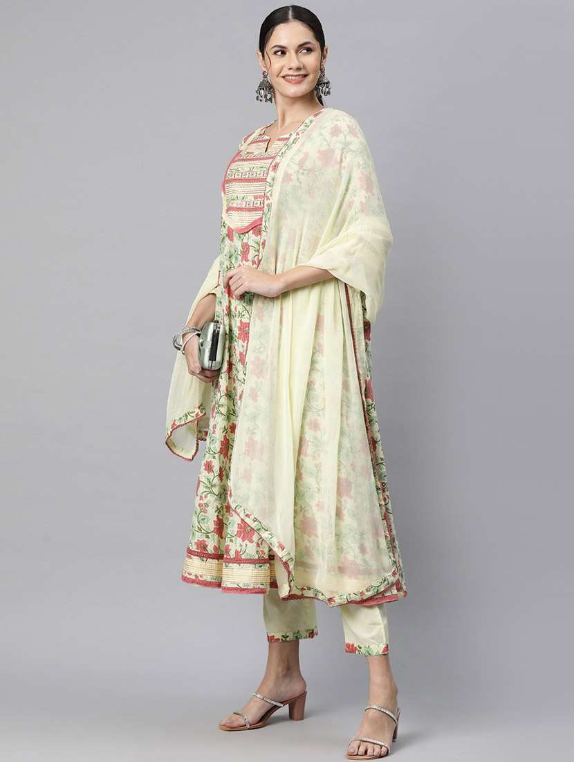 women three quarter sleeve kurta pant with dupatta set