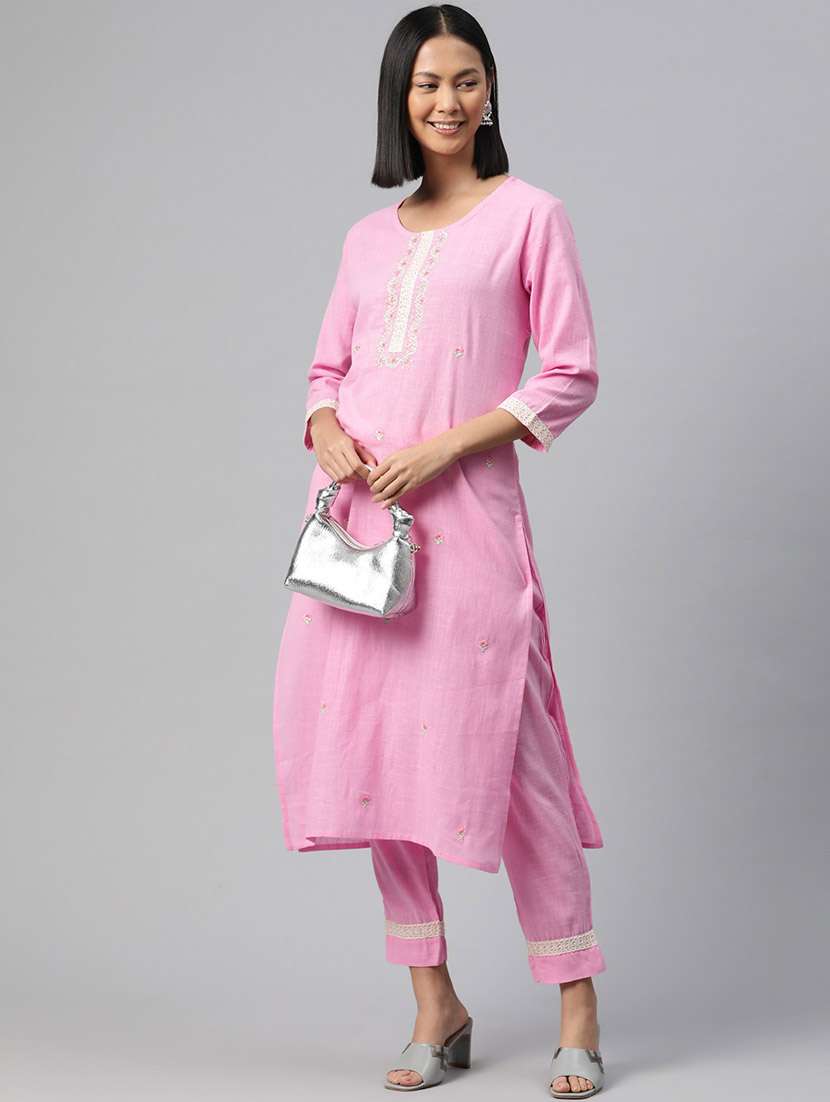 women three quarter sleeve kurta pant set