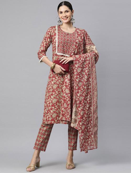 women three quarter sleeve kurta pant with dupatta set - 20929112 -  Standard Image - 0