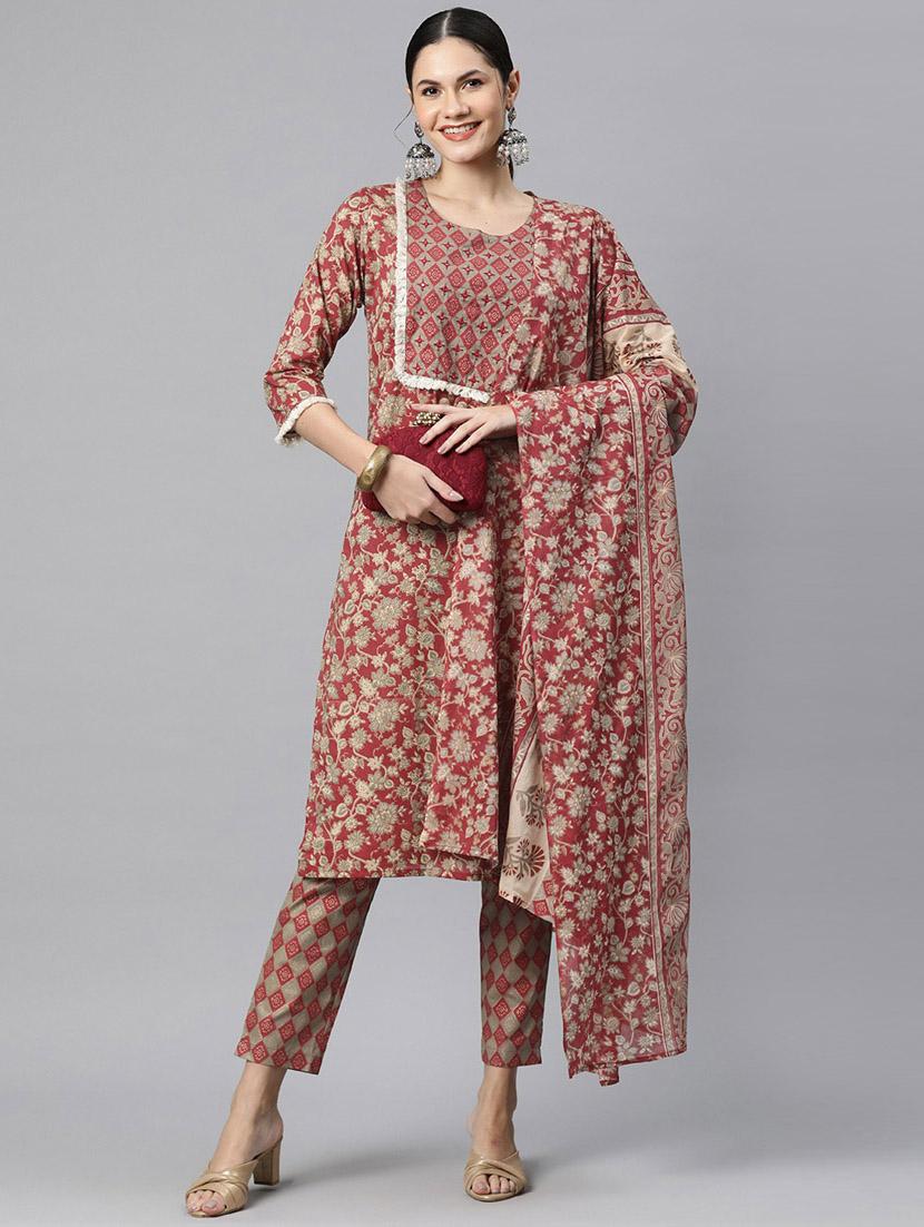 women three quarter sleeve kurta pant with dupatta set - 20929112 -  Zoom Image - 0