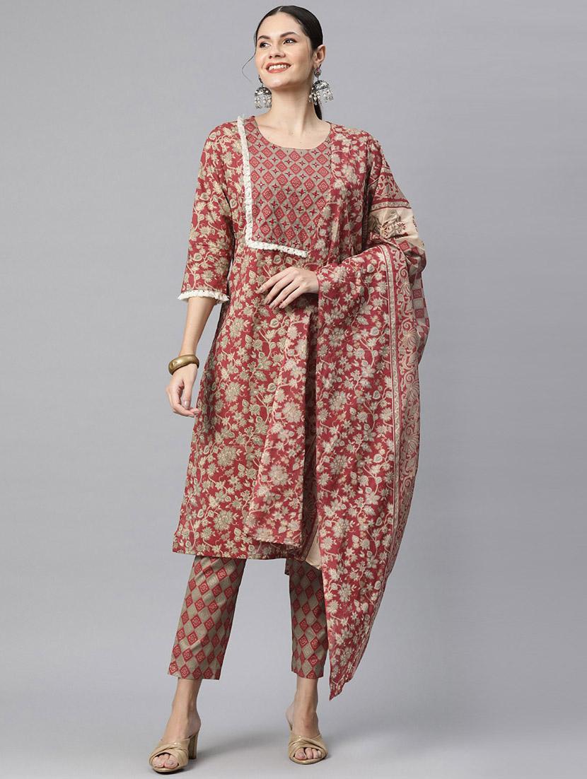 women three quarter sleeve kurta pant with dupatta set - 20929112 - Standard Image - 3