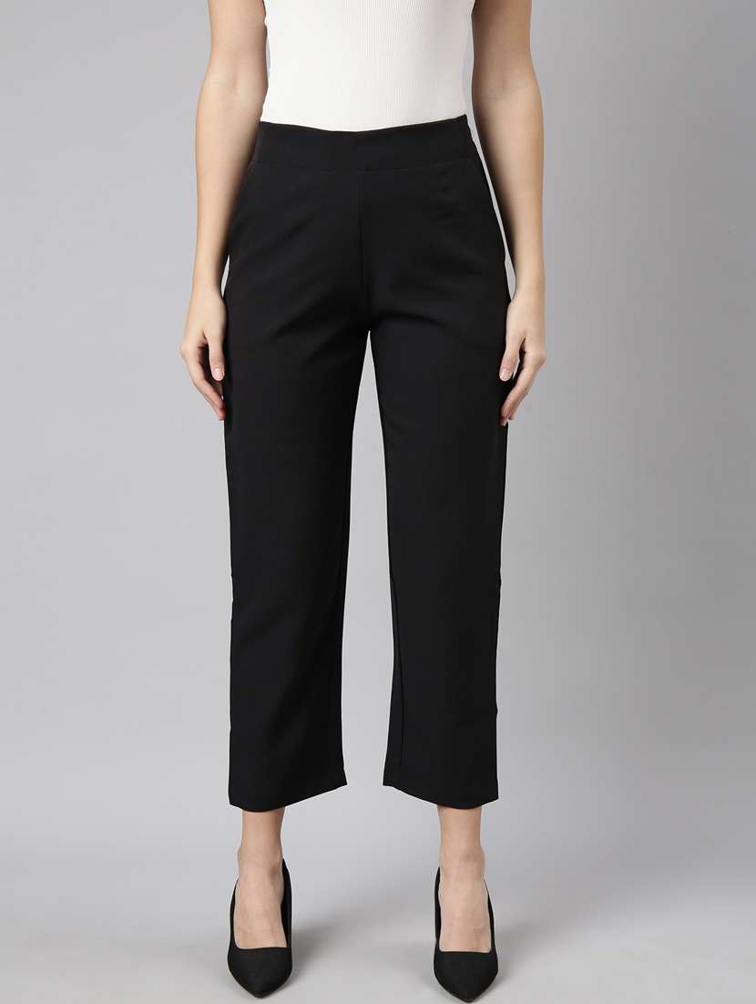 black cotton blend trousers
