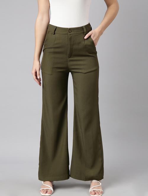 olive cotton blend flat front trousers - 20929160 - Standard Image - 0
