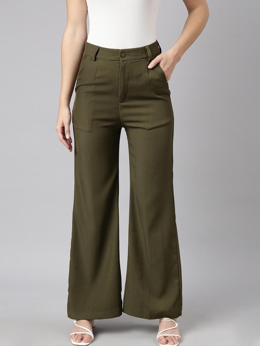 olive cotton blend flat front trousers - 20929160 - Zoom Image - 0