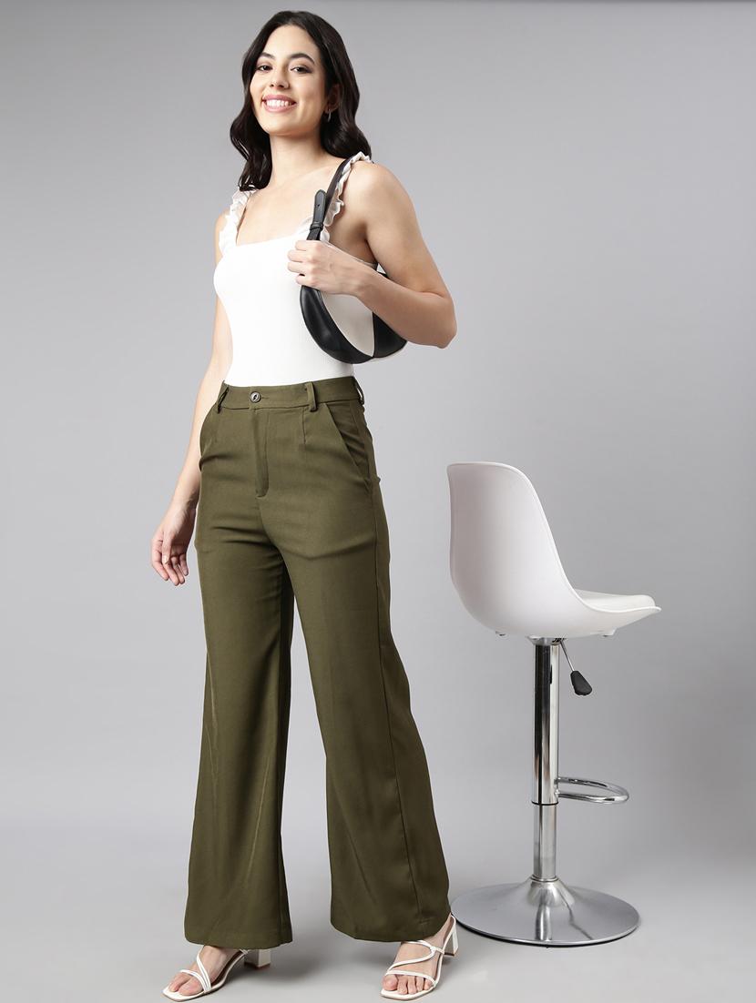 olive cotton blend flat front trousers - 20929160 - Standard Image - 3