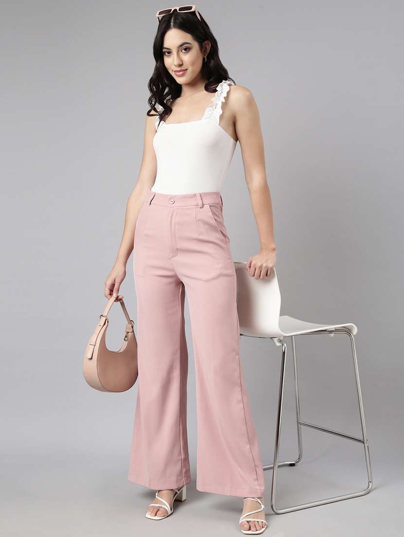 peach cotton blend flat front trousers - 20929162 -  Standard Image - 3