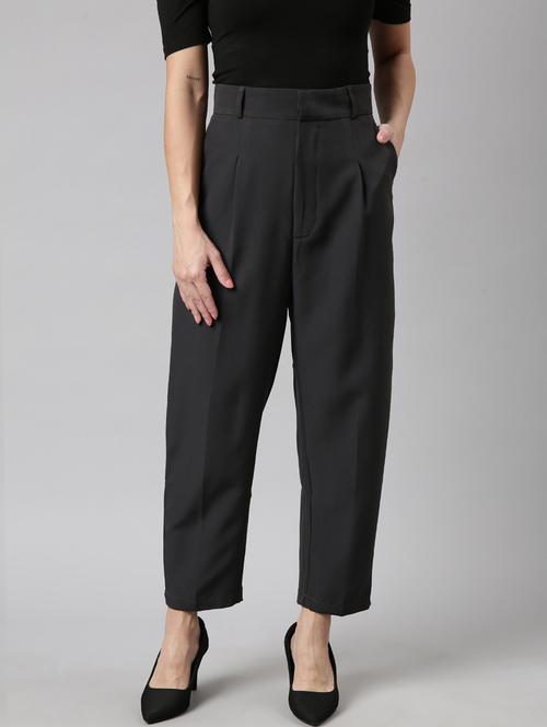charcoal cotton blend pleated trousers - 20929165 - Standard Image - 0