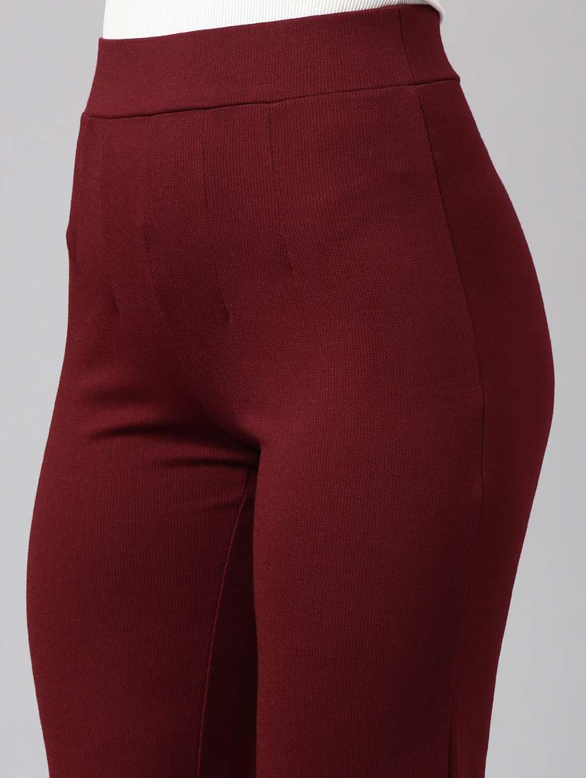 maroon cotton blend flat front trousers - 20929166 - Standard Image - 5