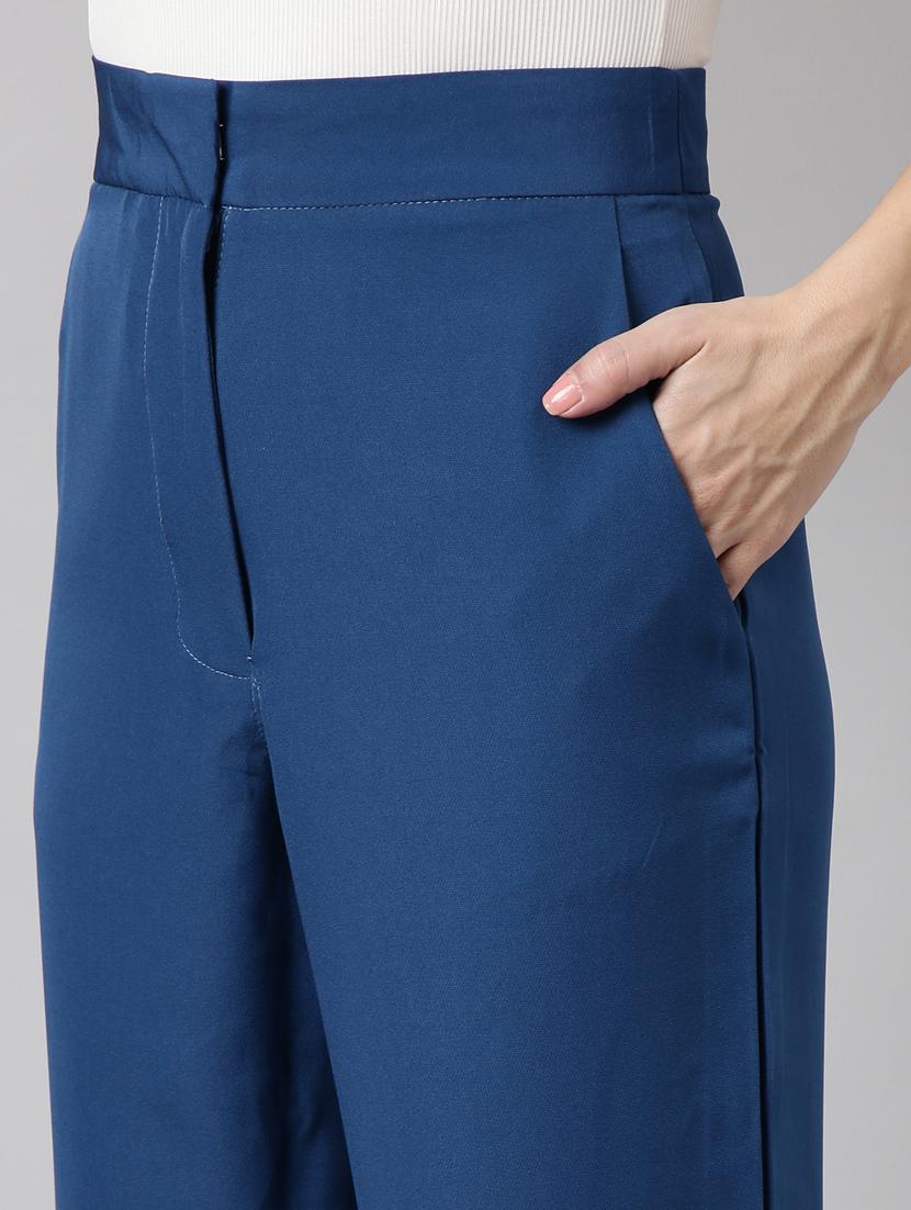 teal cotton blend flat front trousers - 20929169 - Standard Image - 5