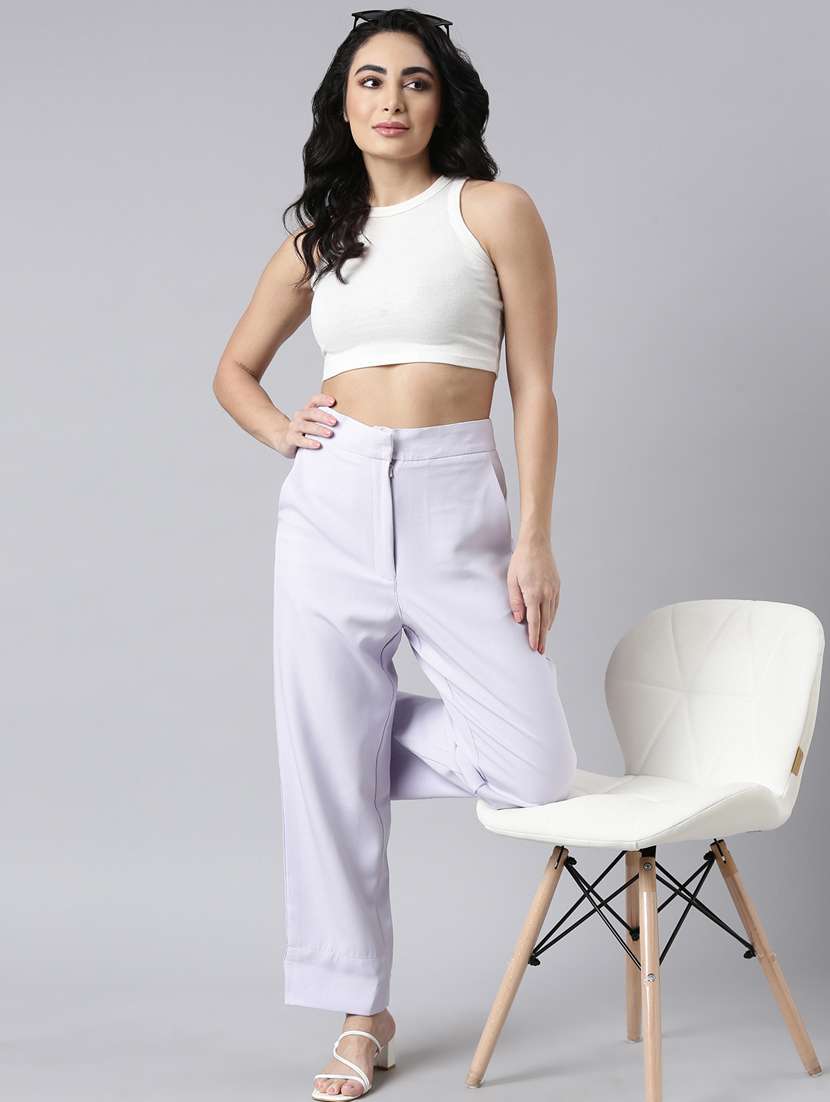 lavender cotton blend flat front trousers - 20929170 -  Standard Image - 3