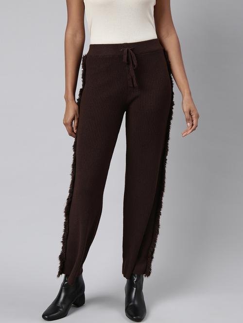 coffee brown acrylic flat front trousers - 20929180 - Standard Image - 0