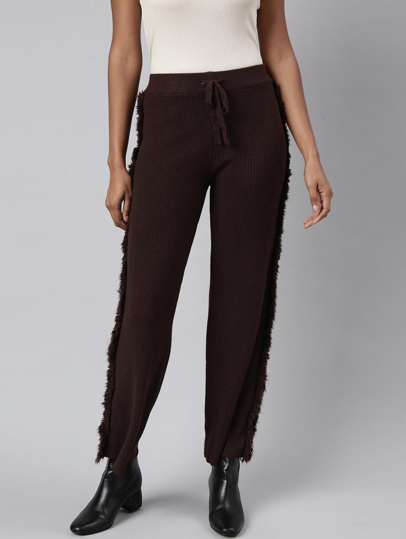 coffee brown acrylic flat front trousers - 20929180 - Zoom Image - 0