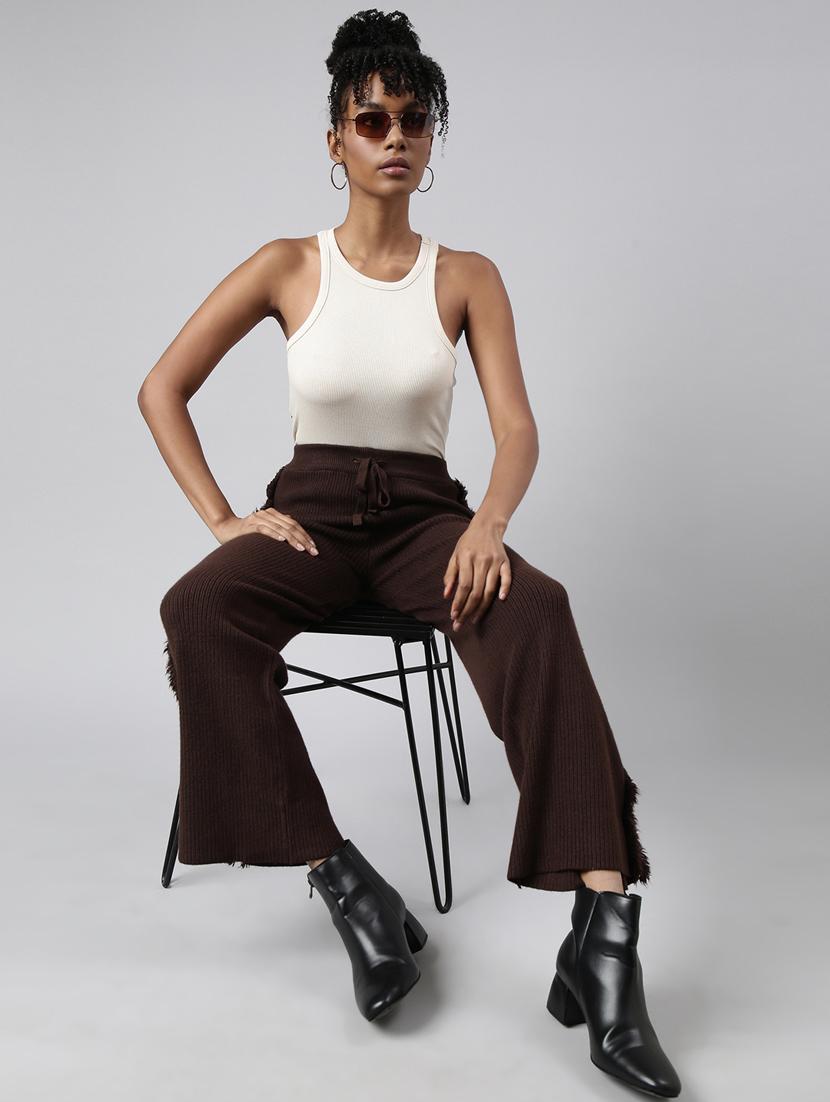 coffee brown acrylic flat front trousers - 20929180 - Standard Image - 3