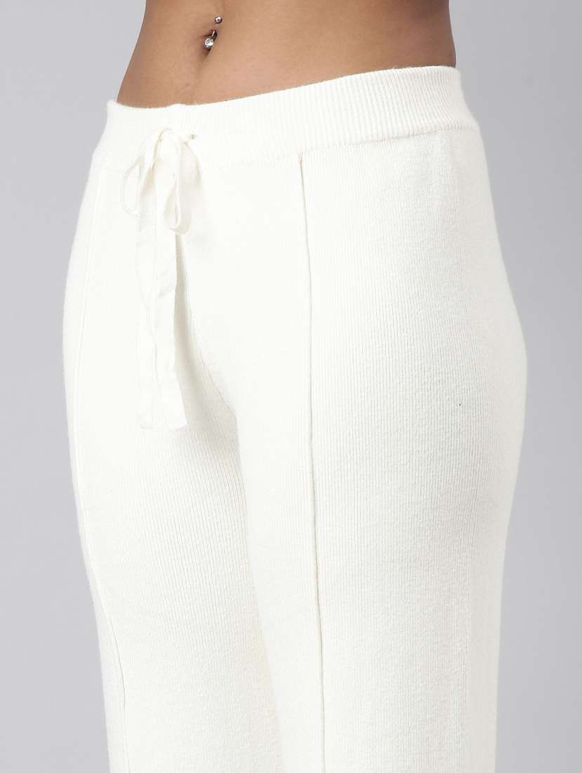 cream acrylic flat front trousers - 20929181 -  Standard Image - 5