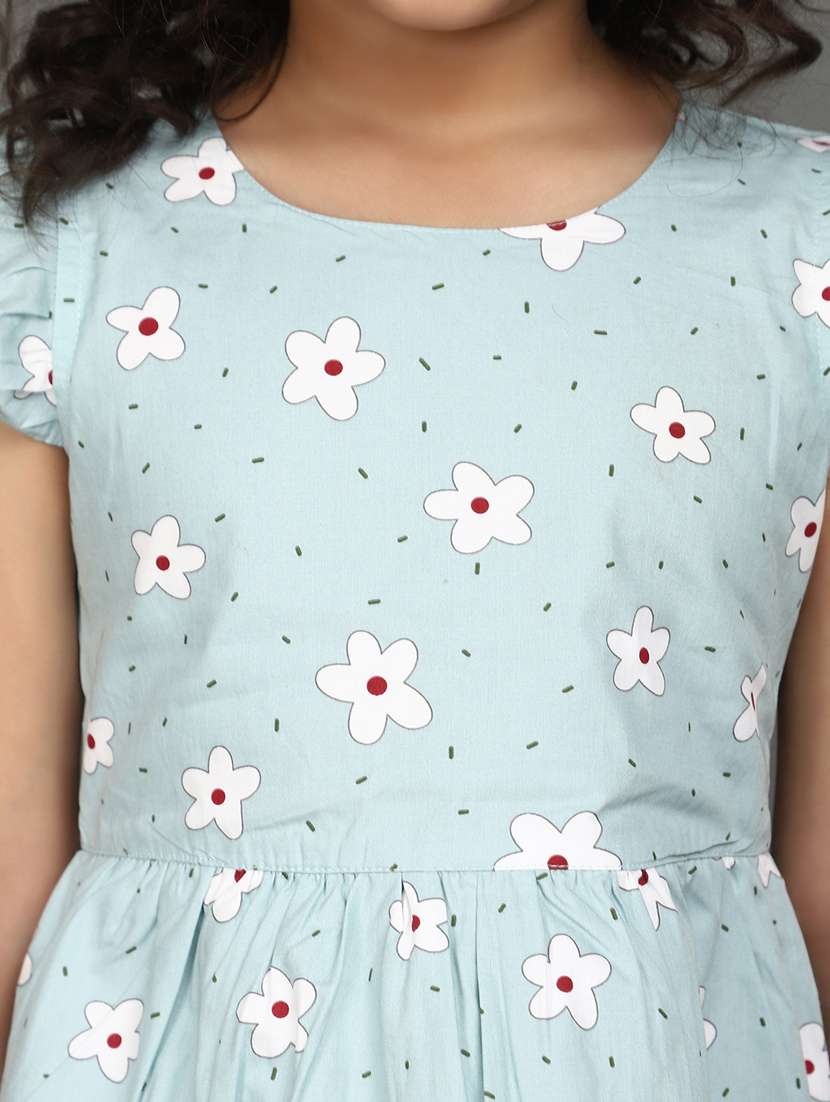 girls light blue round neck printed frock - 20929214 -  Standard Image - 5