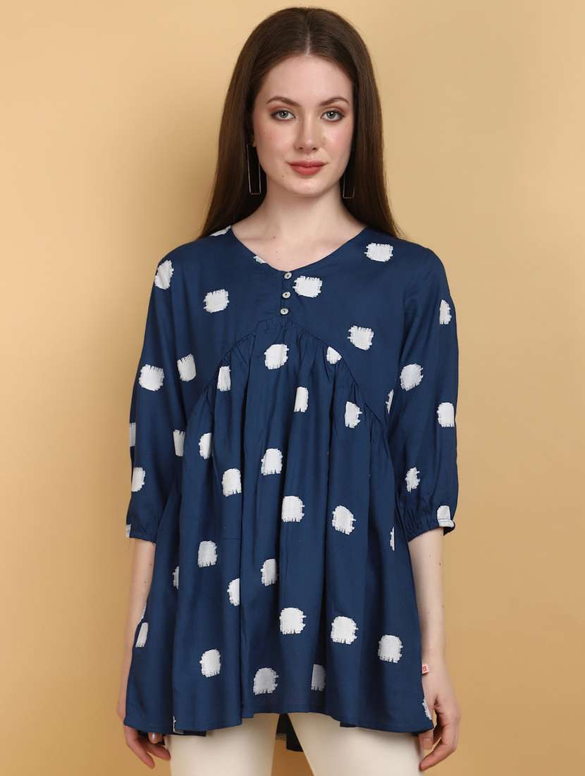 women blue v neck a-line top