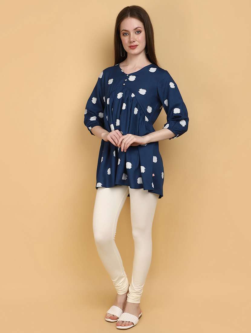 women blue v neck a-line top - 20929255 -  Standard Image - 3