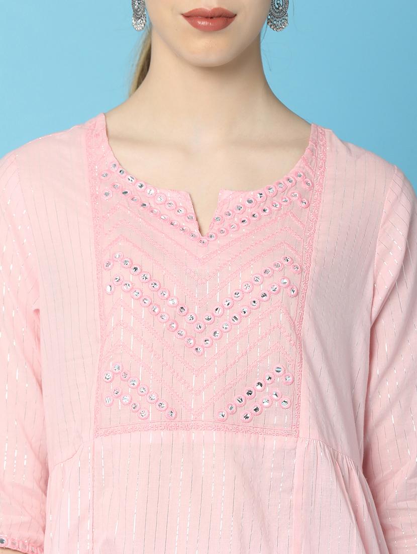 women pink printed embroidered detailed kurta - 20929302 - Standard Image - 5