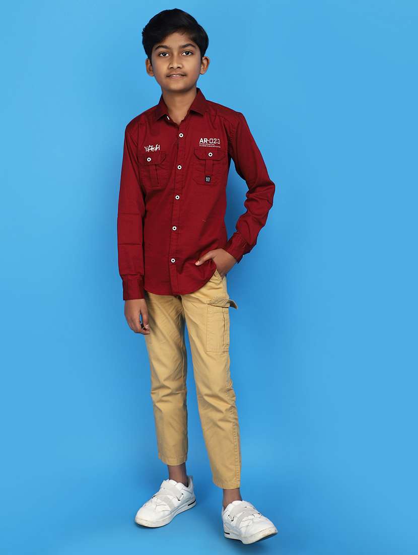 maroon cotton typographic print shirt - 20929319 -  Standard Image - 3