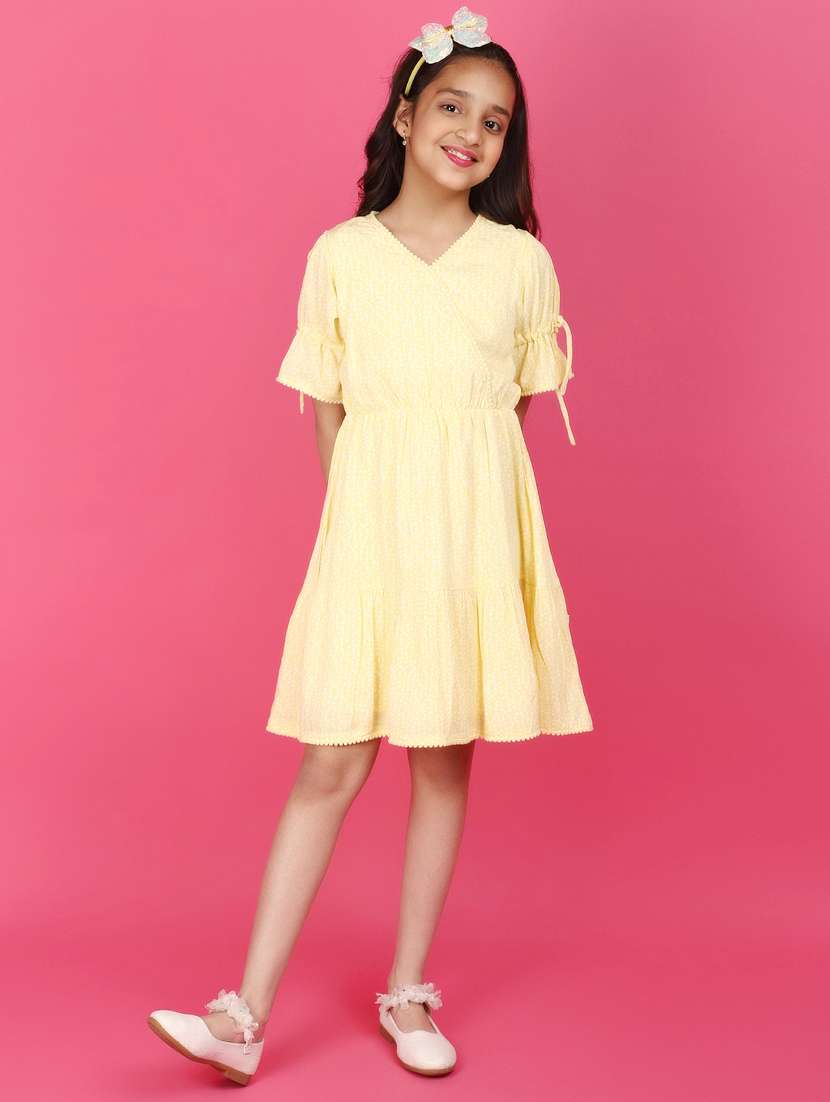 girls v-neck printed frock