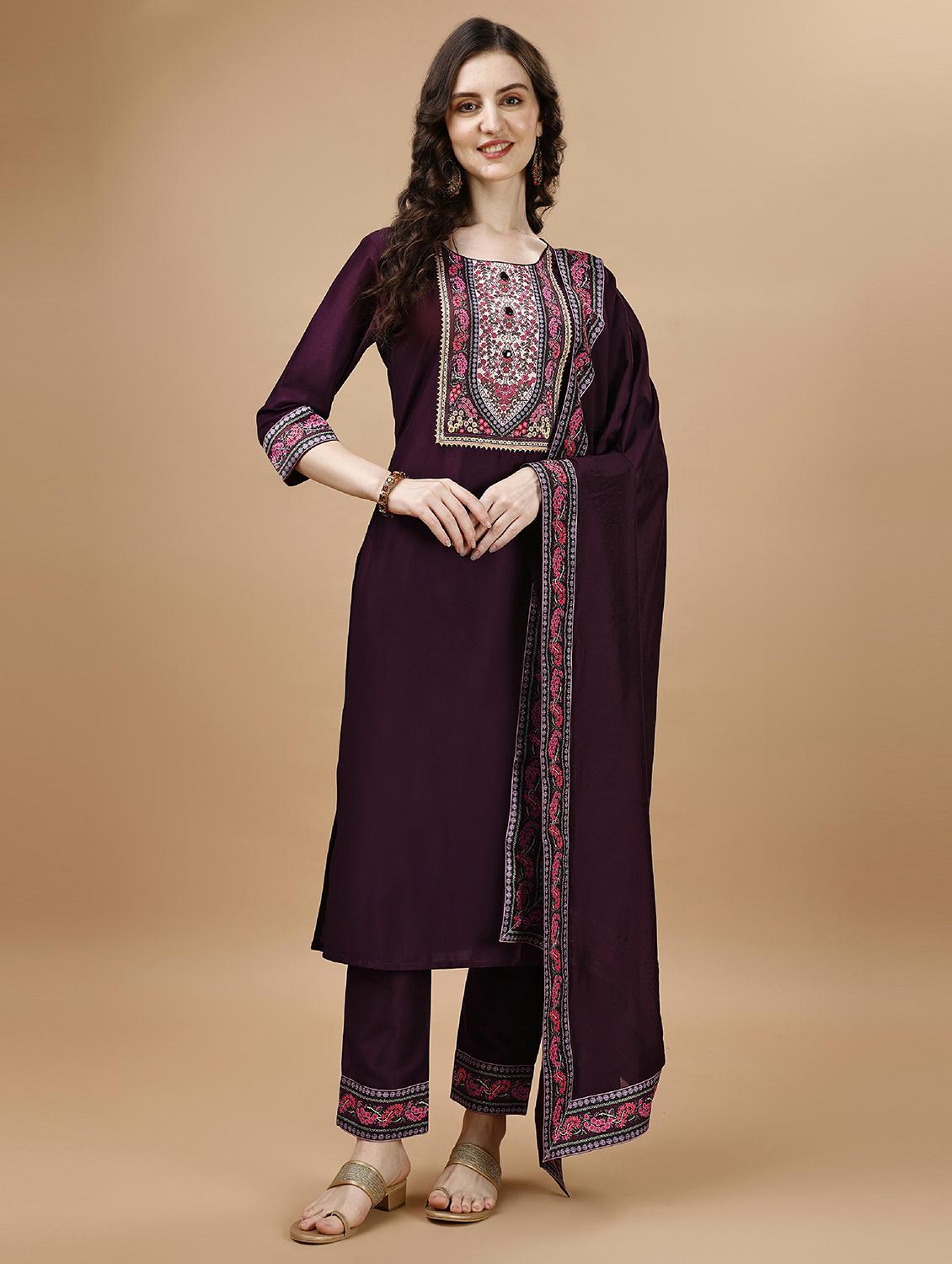women three quarter sleeve kurta pant with dupatta set - 20929895 - Zoom Image - 0