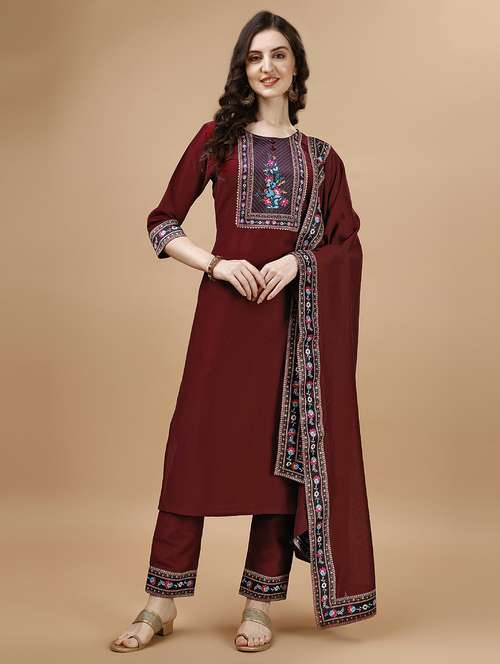 women placement print kurta pant set with dupatta - 20929897 - Standard Image - 0