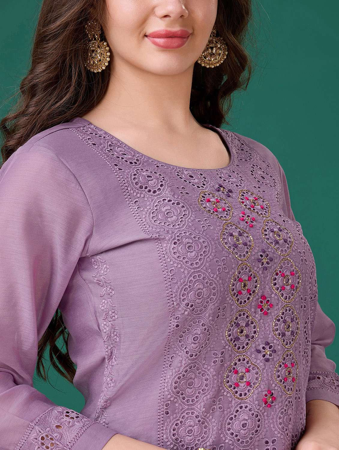 women lavender round neck kurta pant set with dupatta - 20929906 -  Standard Image - 5