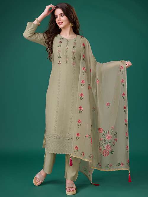 women three quarter sleeve kurta pant with dupatta set - 20929916 - Standard Image - 0
