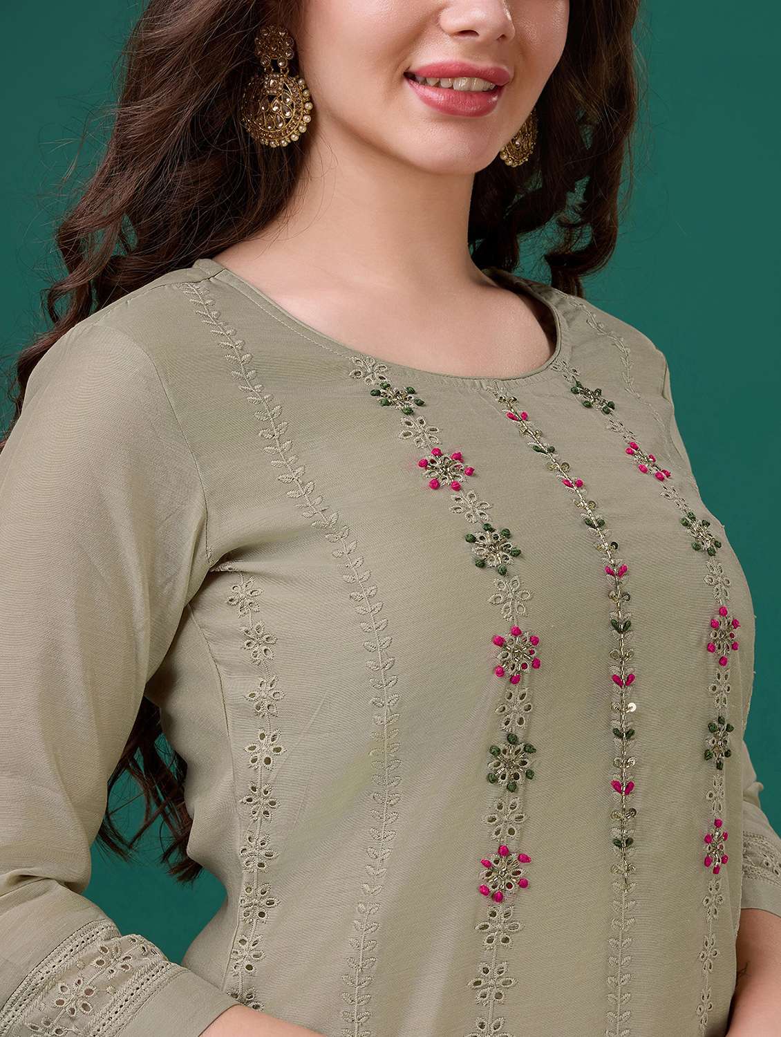 women three quarter sleeve kurta pant with dupatta set - 20929916 - Standard Image - 5