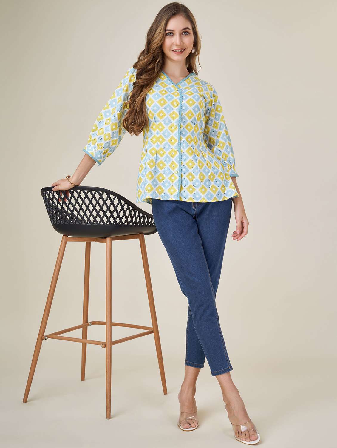 white self design printed detailed regular shirt style top - 20929930 -  Standard Image - 3