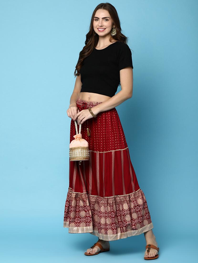 women mid-rise maroon printed flared skirt - 20929995 - Standard Image - 3