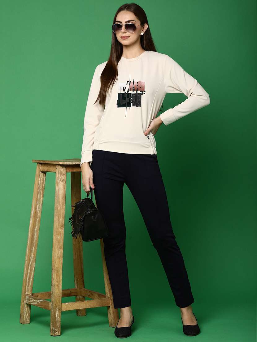 women cream graphic long sleeve pullover - 20930032 -  Standard Image - 3