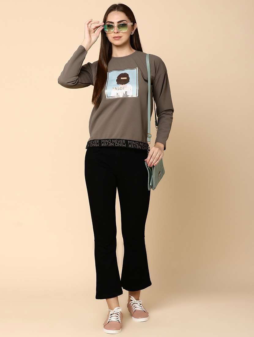 women front print round neck sweatshirt - 20930034 -  Standard Image - 3