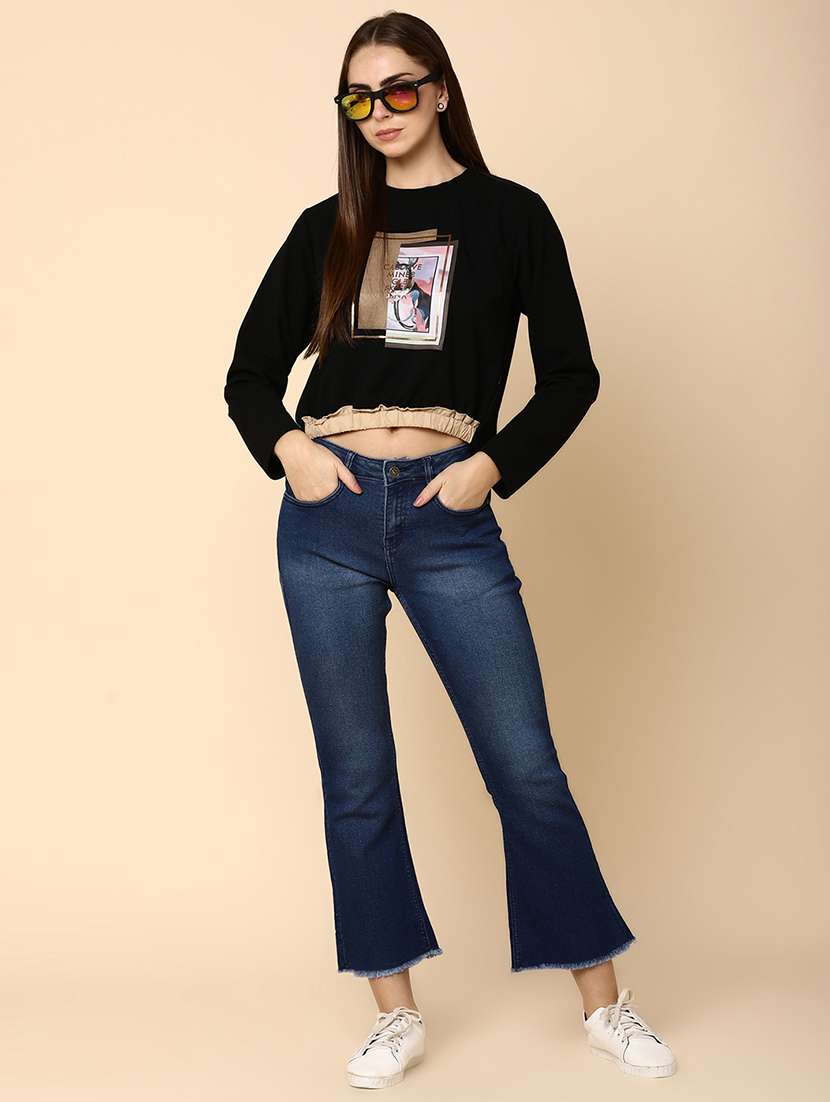 women graphic printed round neck cropped sweatshirt - 20930036 - Standard Image - 3