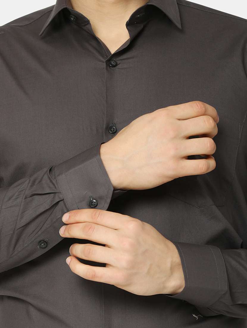 grey cotton formal shirt - 20930204 -  Standard Image - 3