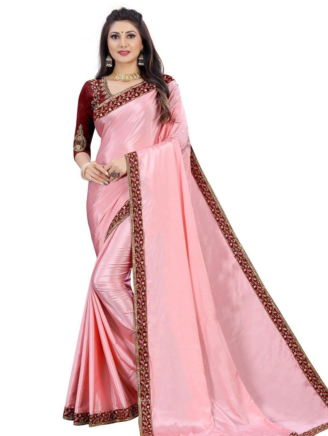women solid with bordered saree - 20930231 - Zoom Image - 0