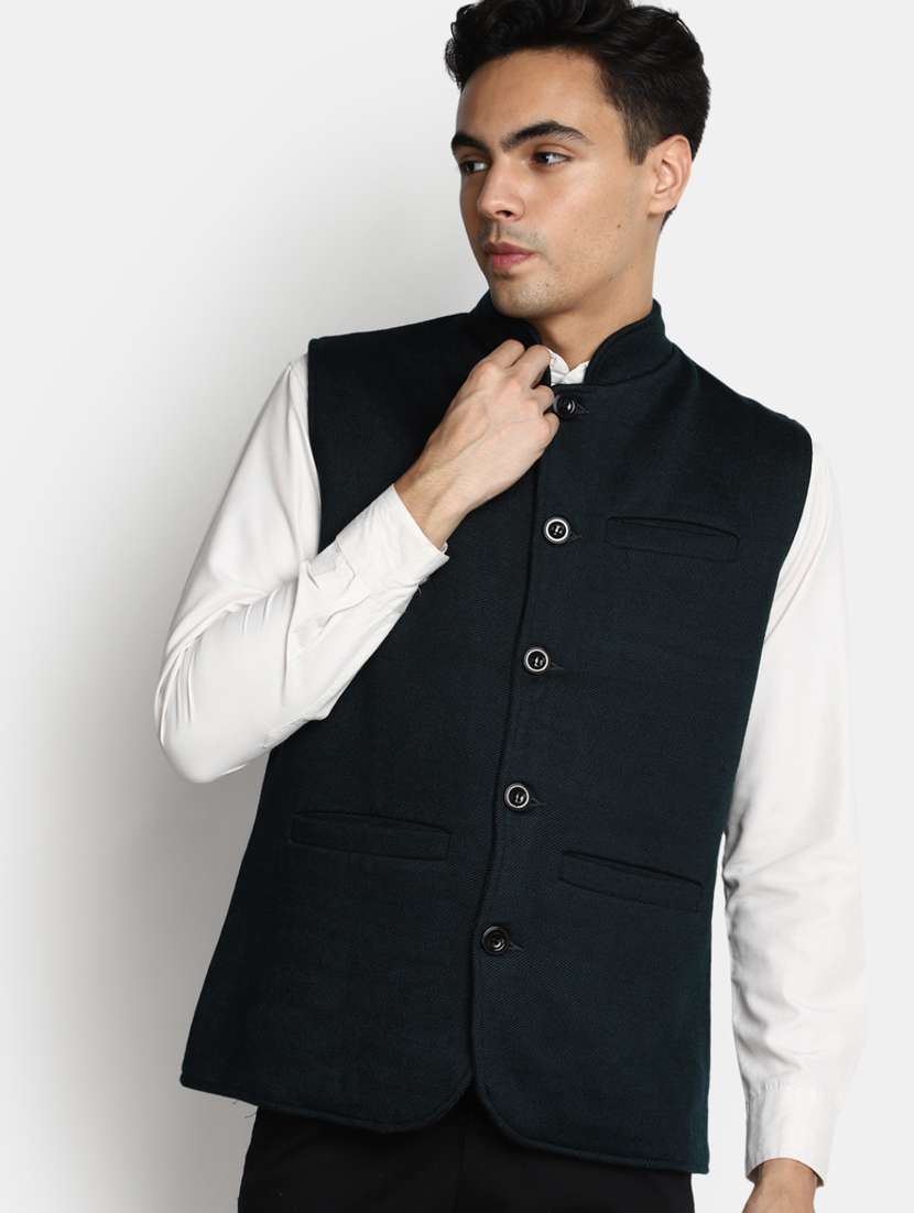 Men Mandarin Neck Solid Nehru Jacket - 20930247 -  Standard Image - 3